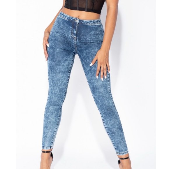 Pants - Blue Acid Wash High Waist Skinny Denim Jeggings Pants